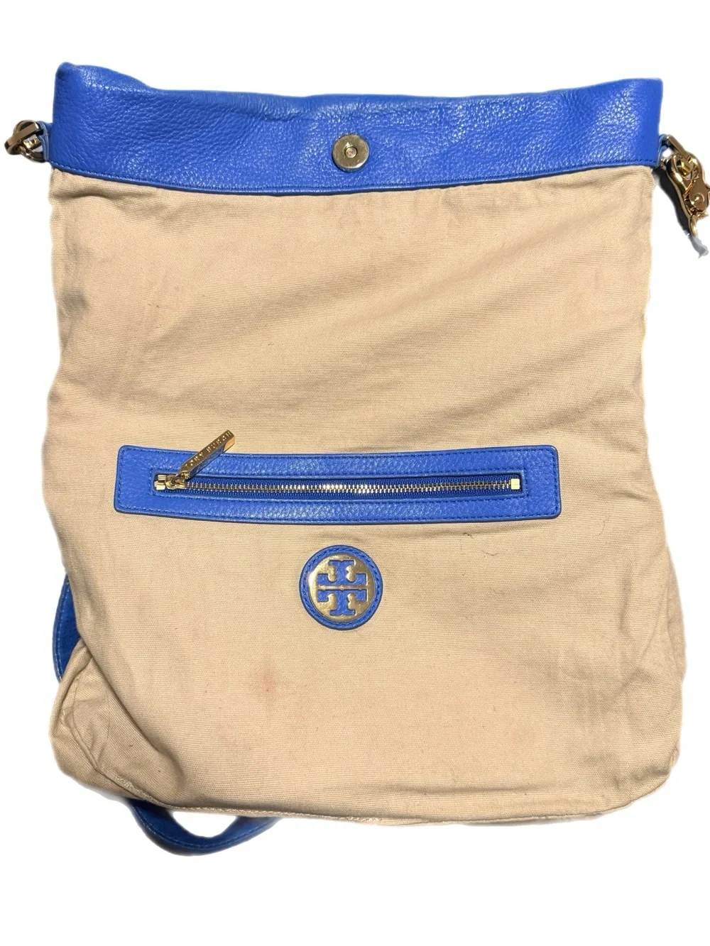 TORY BURCH Bright Blue Pebbled Leather 2 Way Shoulder Bag with Gold Logo - Picture 13 of 16